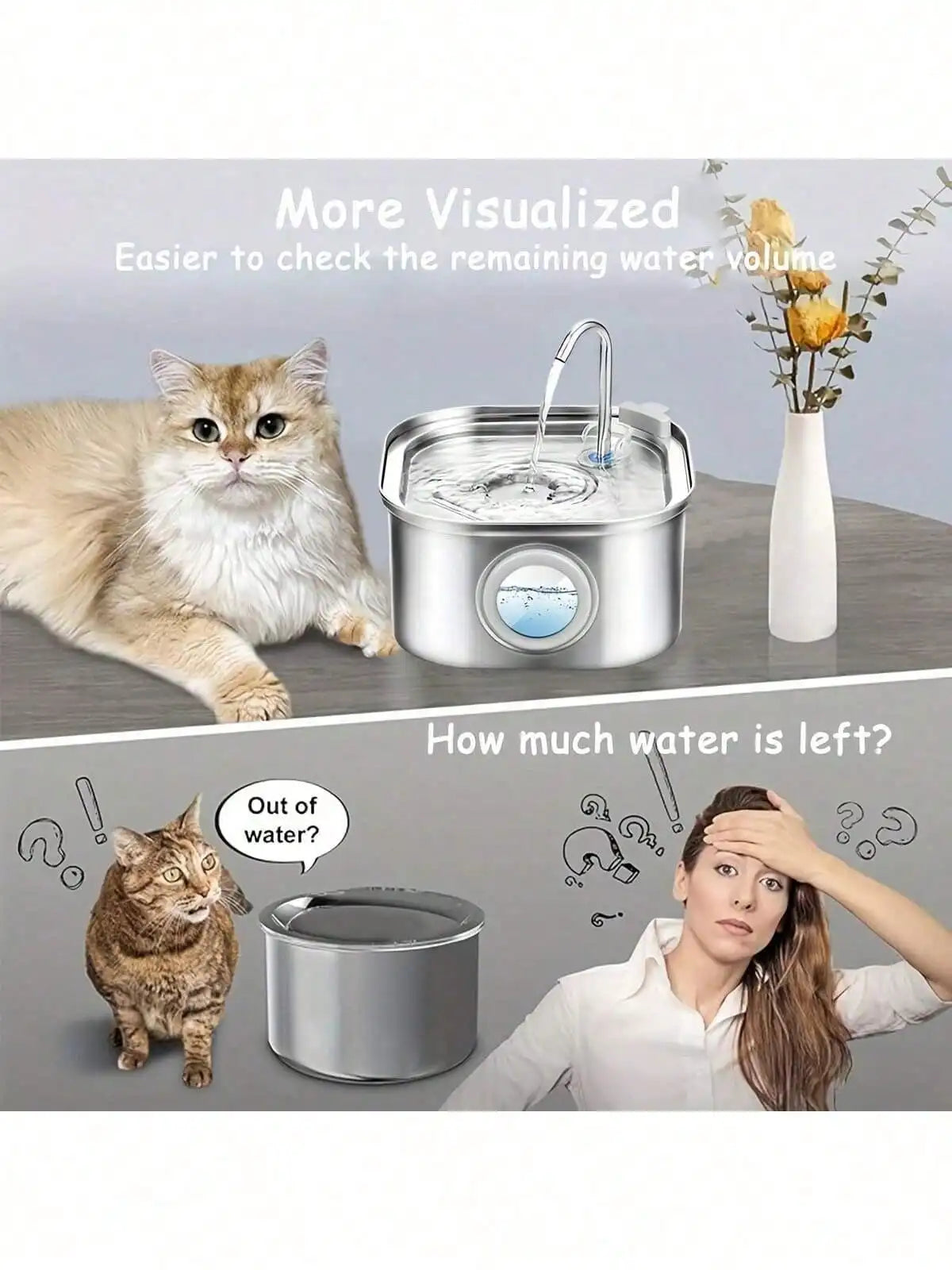 Stainless Steel Quiet Cat and Dog Water Fountain USB Powered