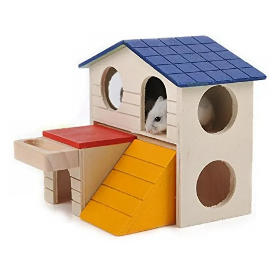 Hign-concerned Deluxe TwoLayer Wooden Hideout Hut For Small Pets