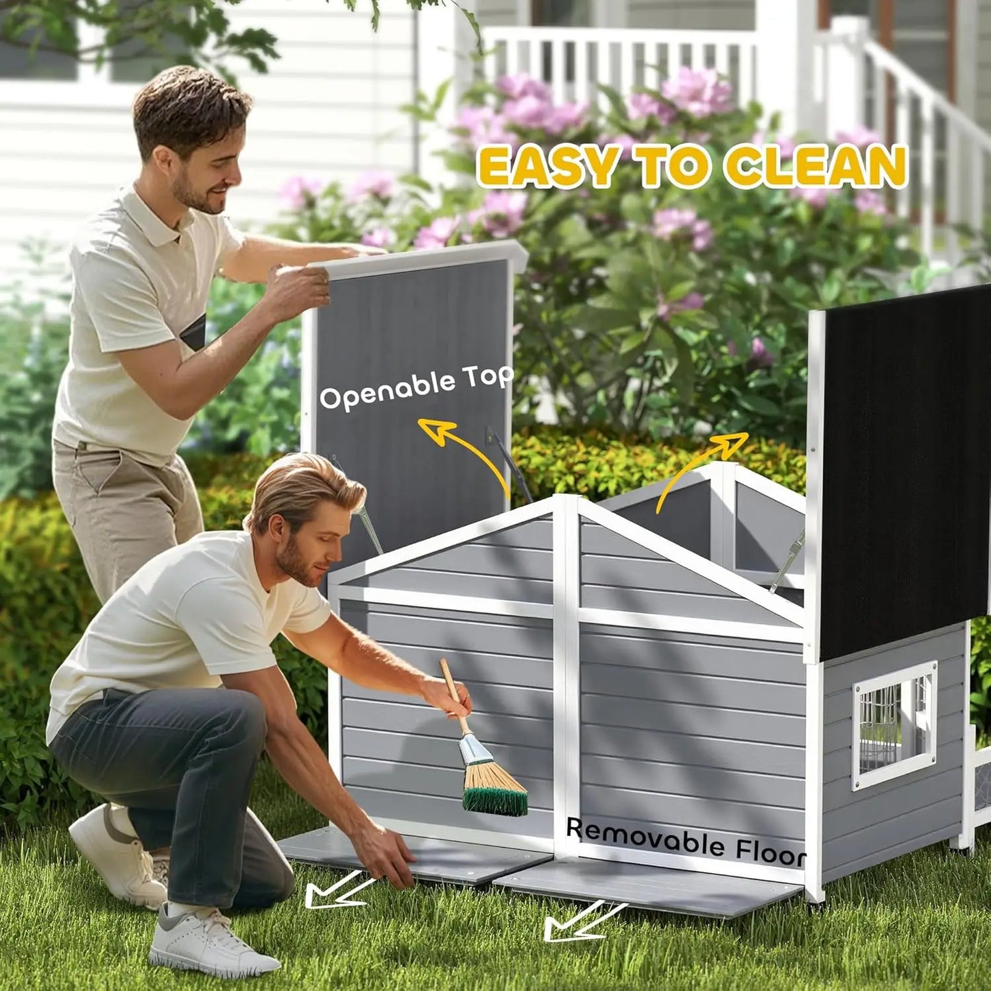 XMSJ Outdoor Wooden Dog House Kennel With Porch Weatherproof