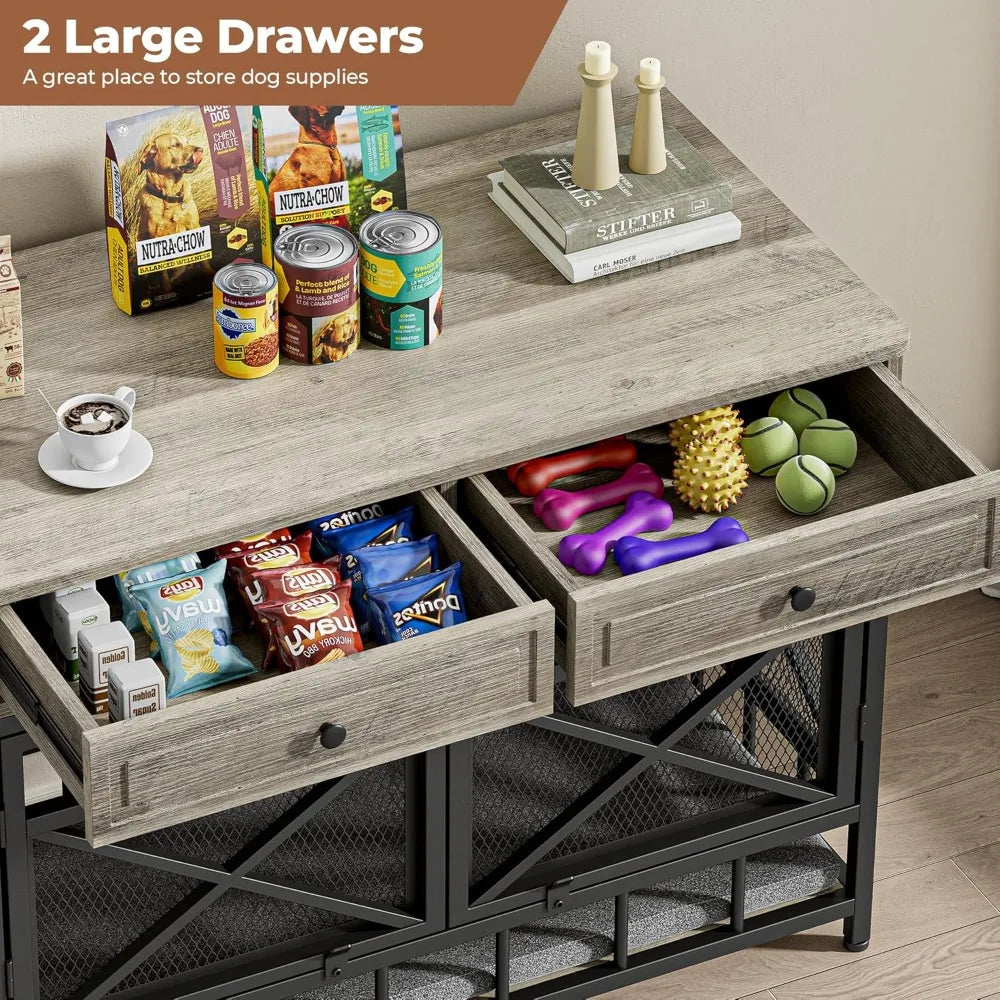 Wooden Dog Crate With Storage Drawers For Home Kennel