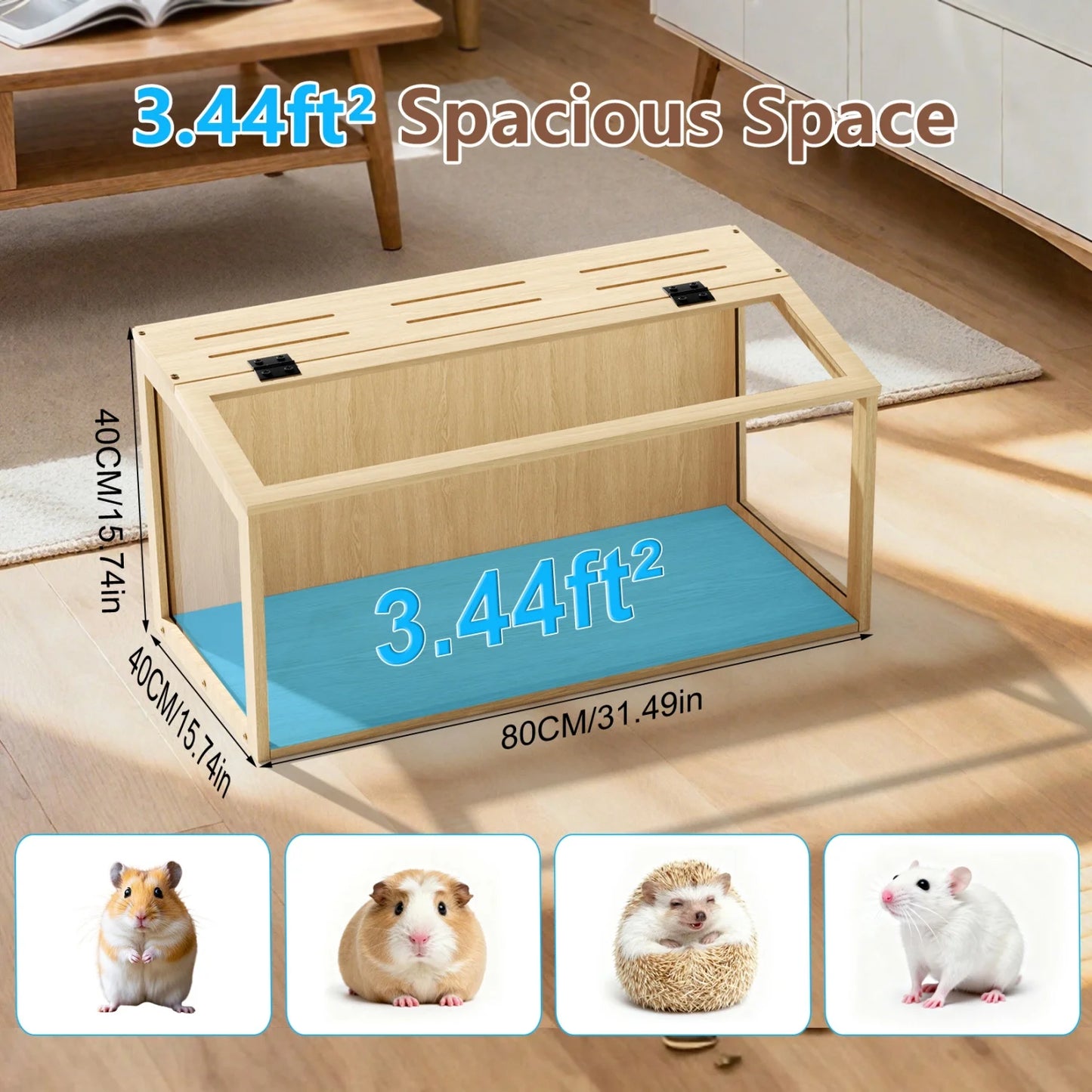 CN Guangdong Chewproof Wooden Hamster Cage With Tempered Glass LED