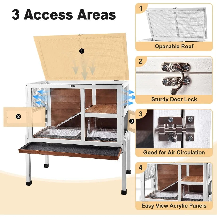 Indoor Wooden Two Story Guinea Pig Cage Stand Ramp Tray