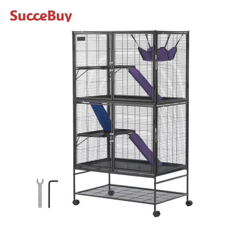 SucceBuy Rolling Metal Ferret Cage 4 Tier Small Animal Cage