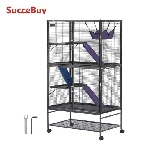 SucceBuy Rolling Metal Ferret Cage 4 Tier Small Animal Cage