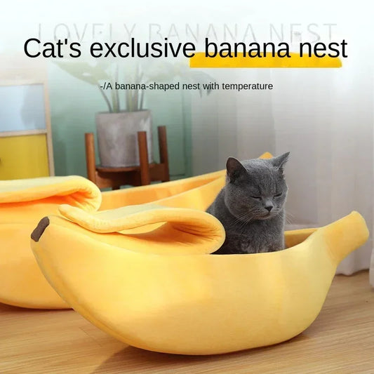 CN Guangdong Banana Shape Cat Bed Cozy Plush Pet Bed