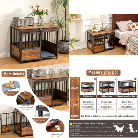 DAFIFY KOOPRO Wooden Dog Crate Furniture Kennel With Double Doors