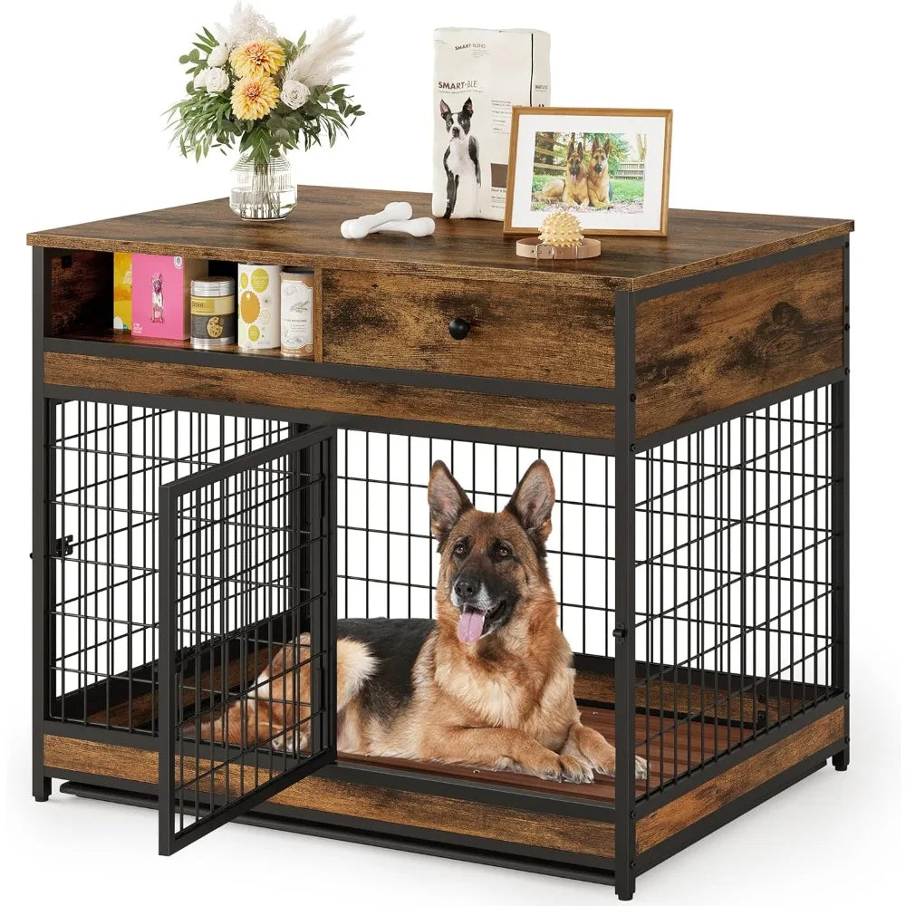 ZHUOTING Dog Crate End Table With Drawer For Indoor Use