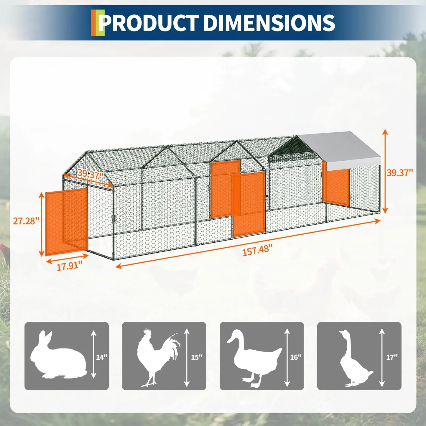 HiMIS Heavy Duty Metal Chicken Coop With Walk In Doors