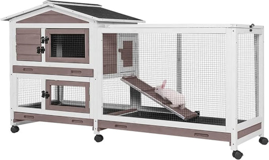 Rabbit Hutch and Guinea Pig Cage with Chew Resistant Ramp and Leakproof Tray