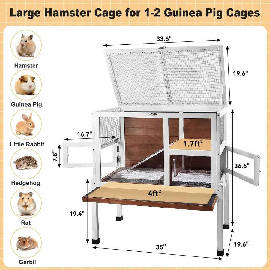 Indoor Wooden Two Story Guinea Pig Cage Stand Ramp Tray