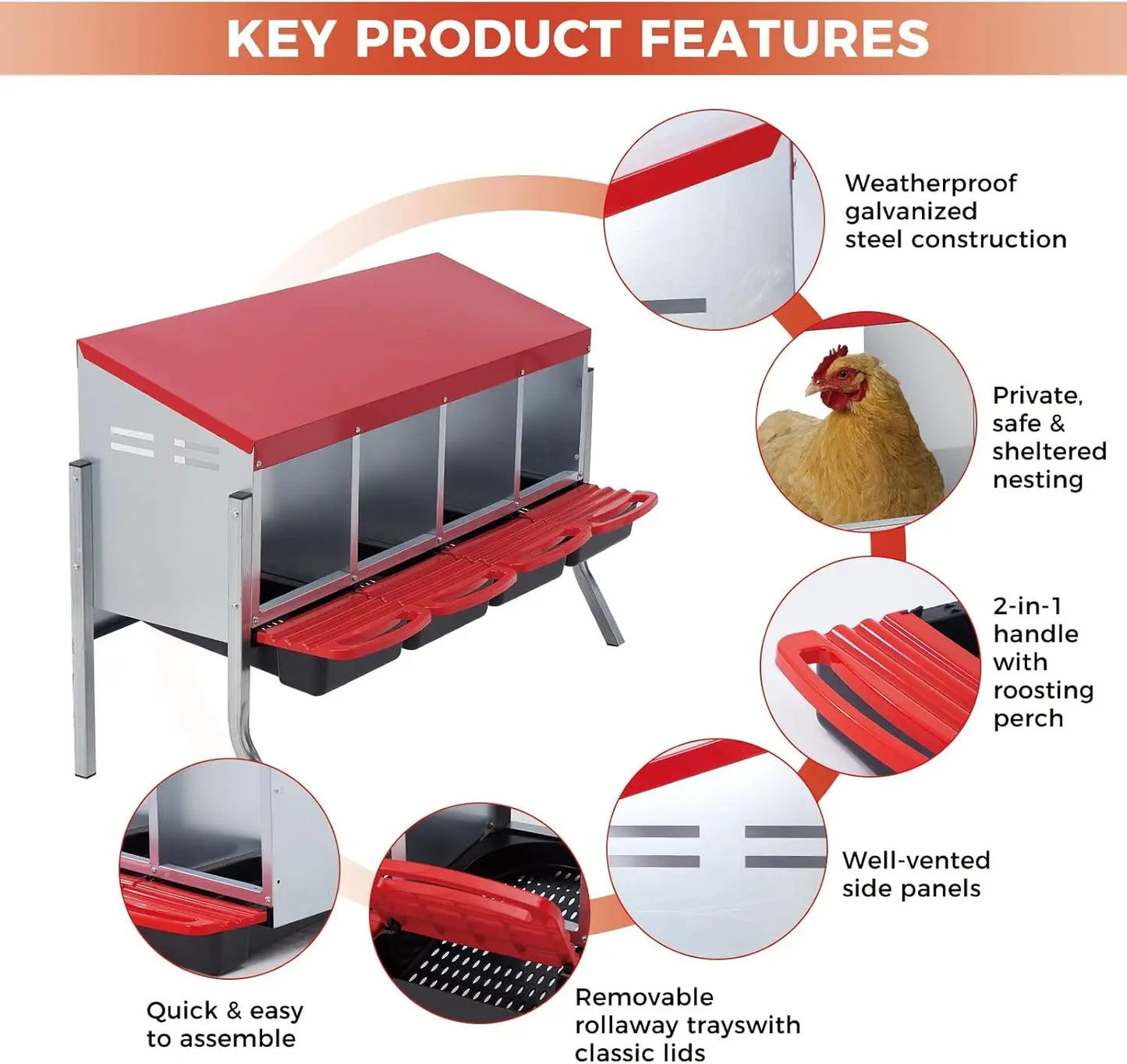 TWISTER.CK Metal Chicken Nesting Box With Automatic Roll Out Egg Collection