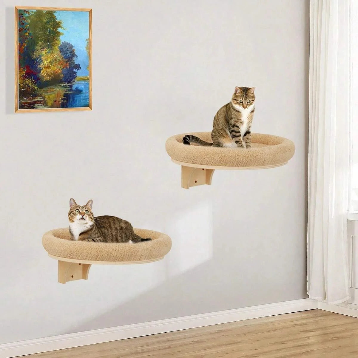 PETRAVELCN Cat Wall Mounted Solid Wood Climbing Ladder With Scratching Post