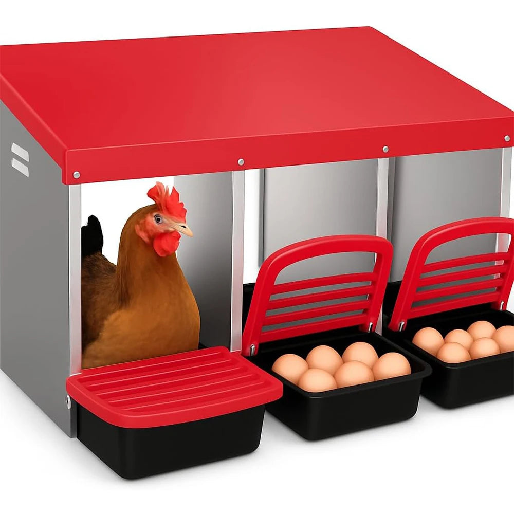 HiMISS 3 Compartment Metal Roll Out Nesting Box For Chicken Coop