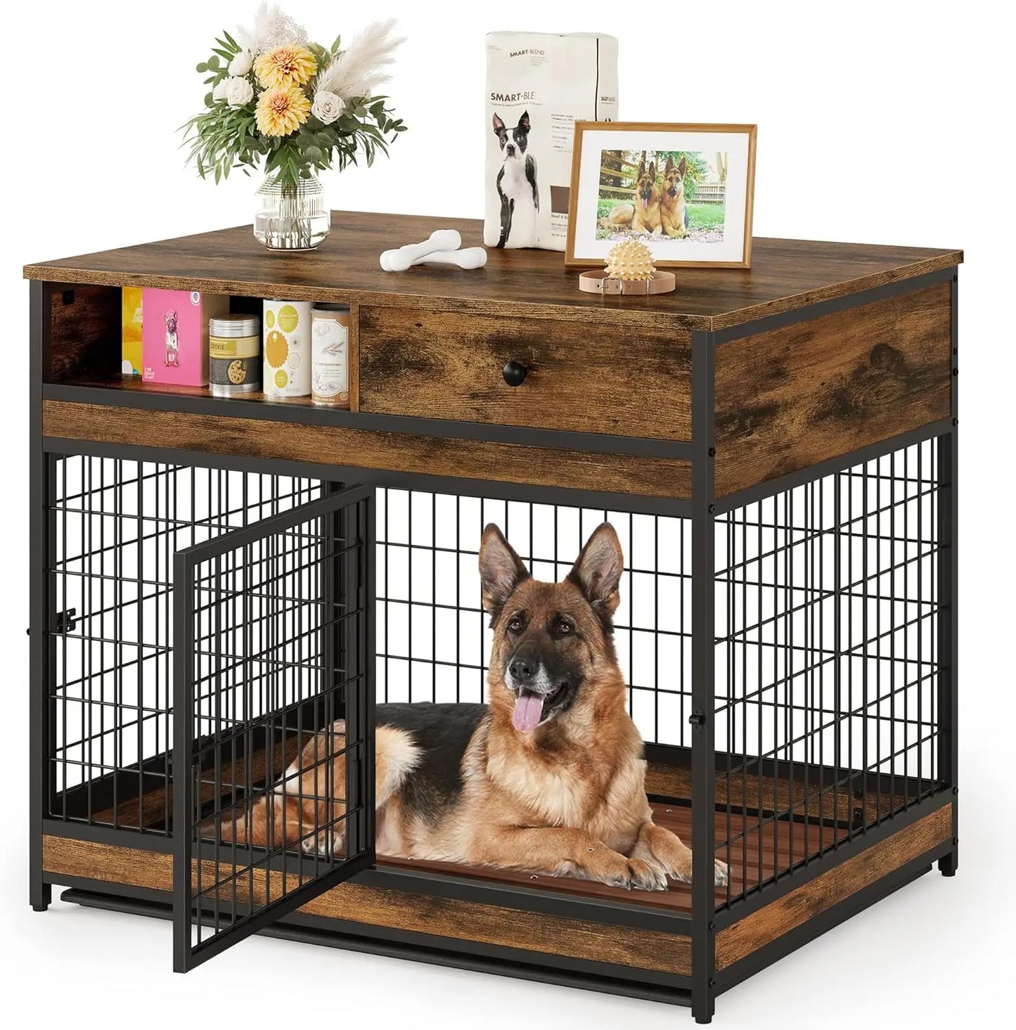 ZHUOTING Dog Crate End Table With Drawer For Indoor Use