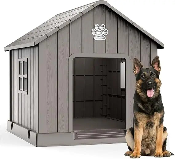 Outdoor Indoor Dog House Weatherproof Resin Shelter With Air Vents