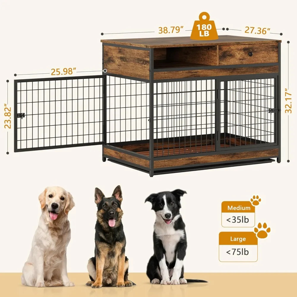 ZHUOTING Dog Crate End Table With Drawer For Indoor Use