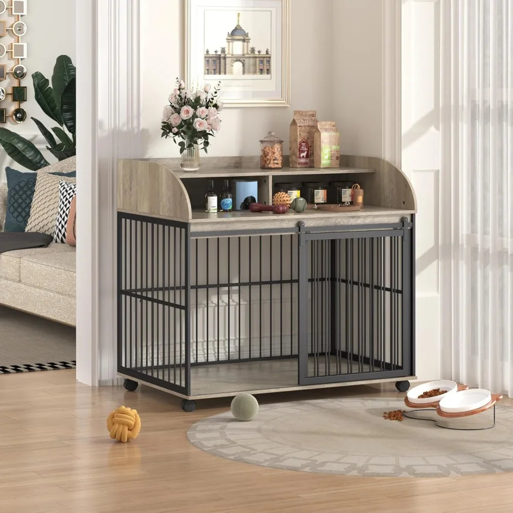 Gap Dog Crate Furniture With Sliding Barn Door End Table Storage Shelf
