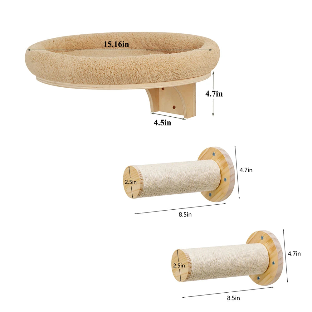 PETRAVELCN Cat Wall Mounted Solid Wood Climbing Ladder With Scratching Post