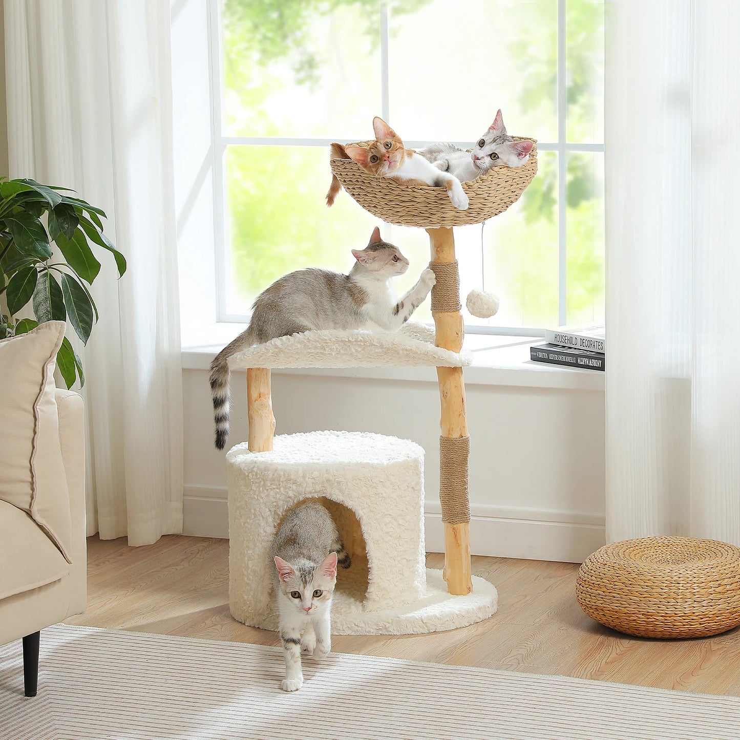 PAWZ Road Modern Cat Tree Tower Indoor Wicker Condo
