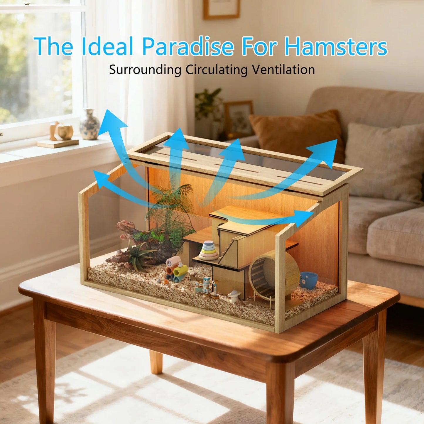 CN Guangdong Chewproof Wooden Hamster Cage With Tempered Glass LED