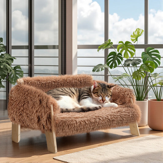 Hunan Cat Bed Raised Wooden Leg Plush Sofa for Cats