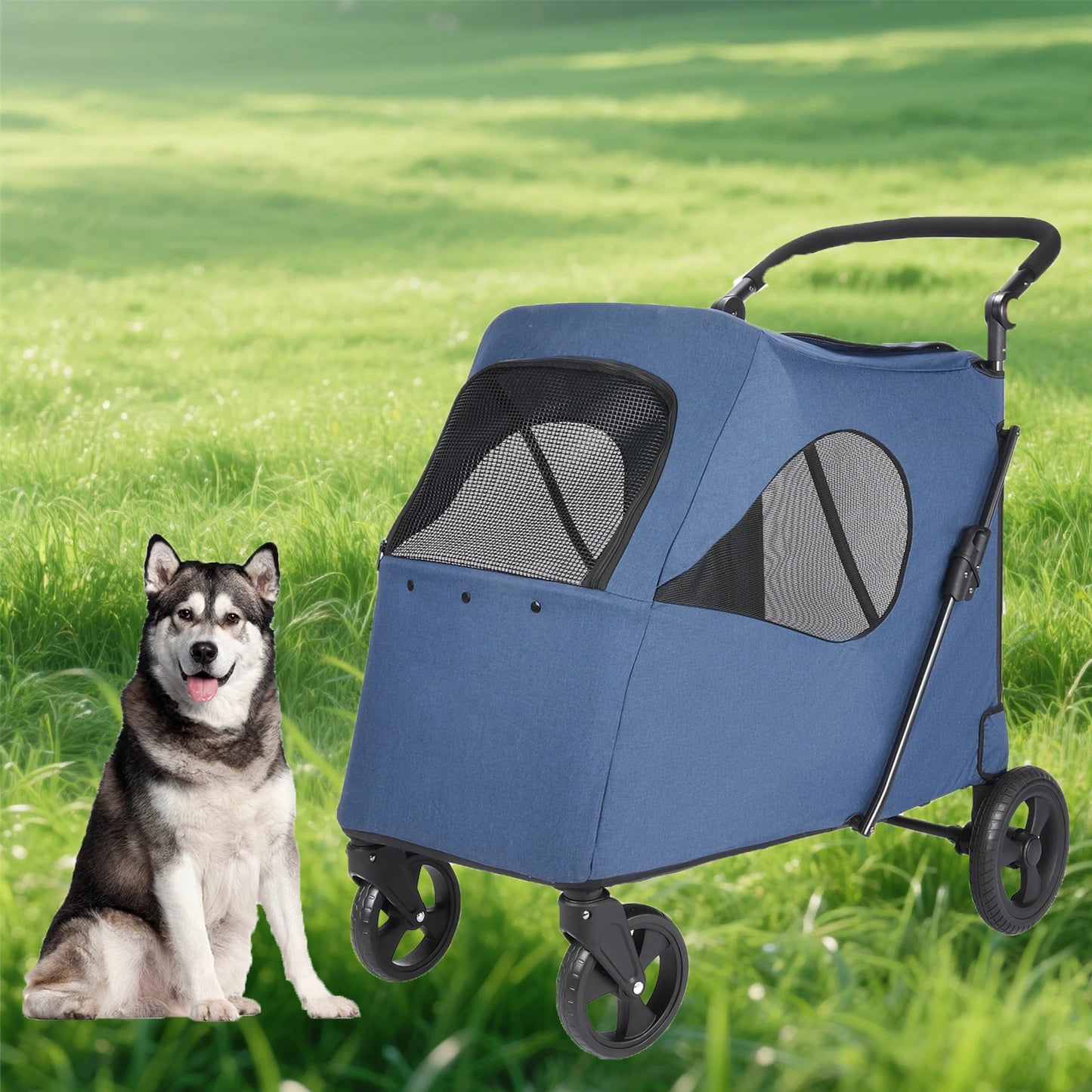 Foldable Pet Stroller For Multiple Dogs One Click Folding Cart