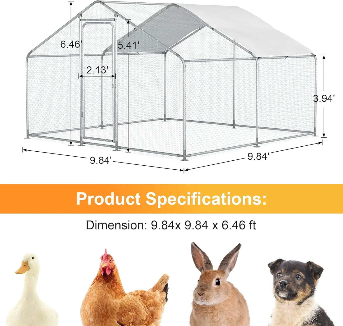 Farm Animals Chicken Coop Walk In Metal Run For 20 Chickens Waterproof Cover