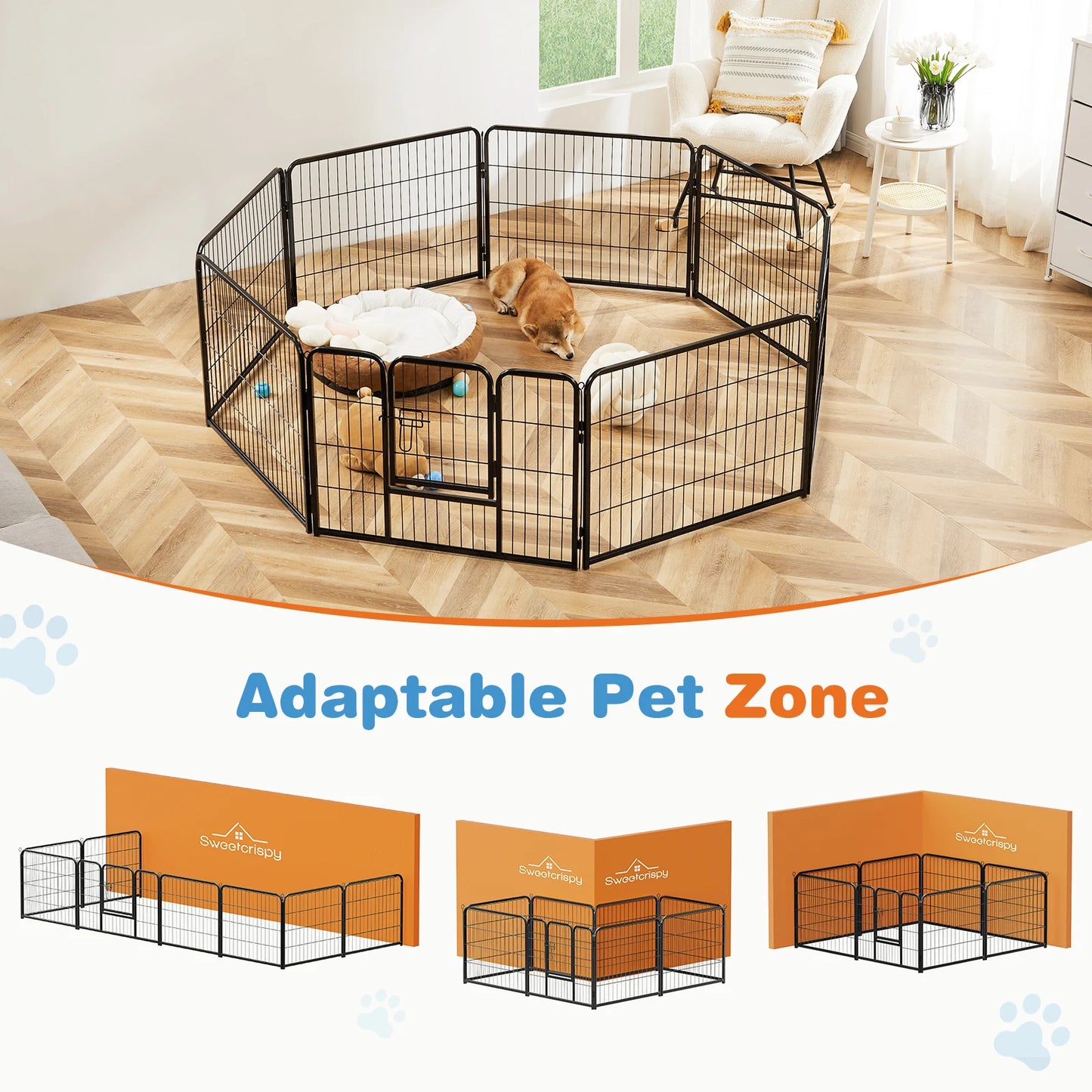 JHK 8 Panel Dog Playpen Indoor Outdoor Pet Fence with Doors