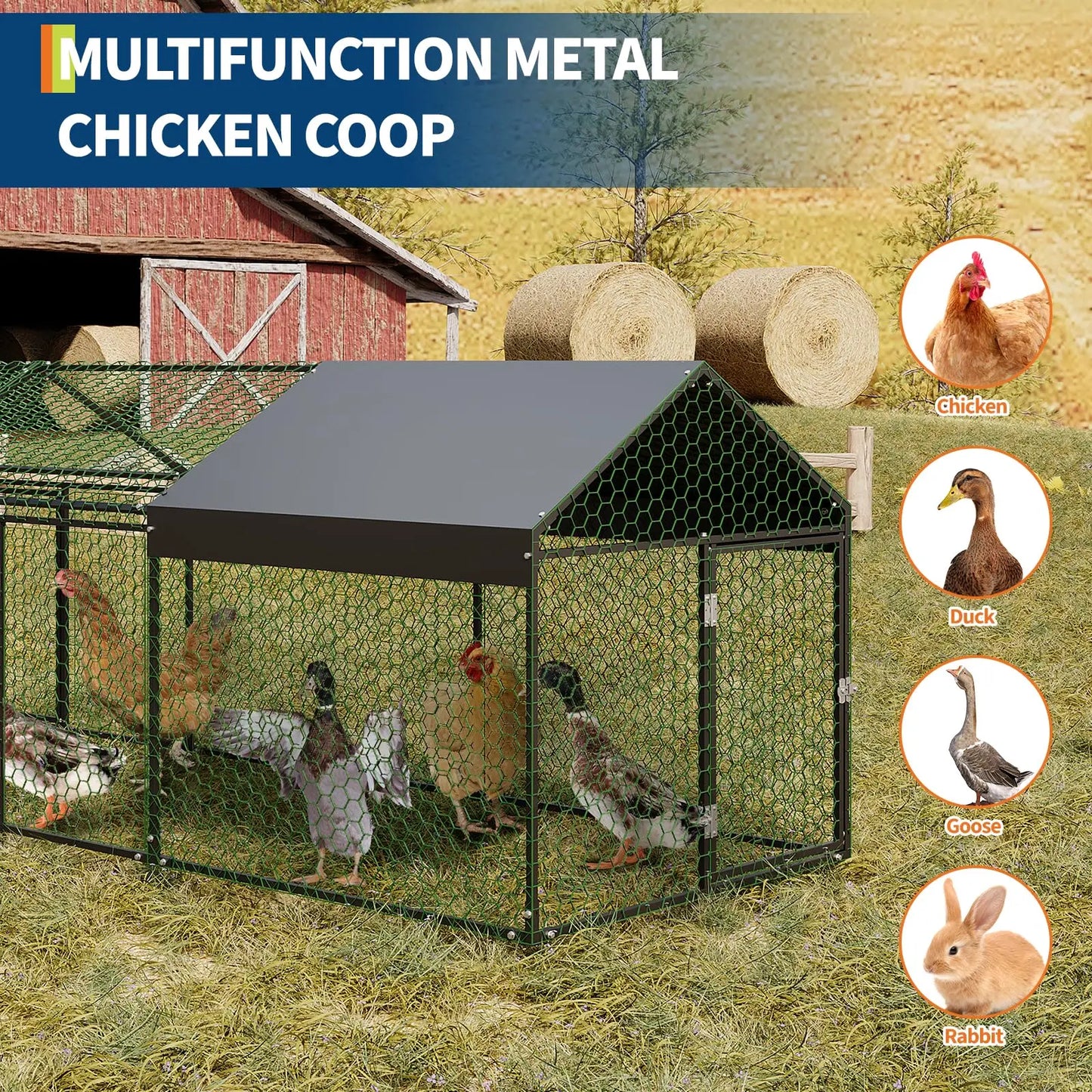 HiMIS Heavy Duty Metal Chicken Coop With Walk In Doors