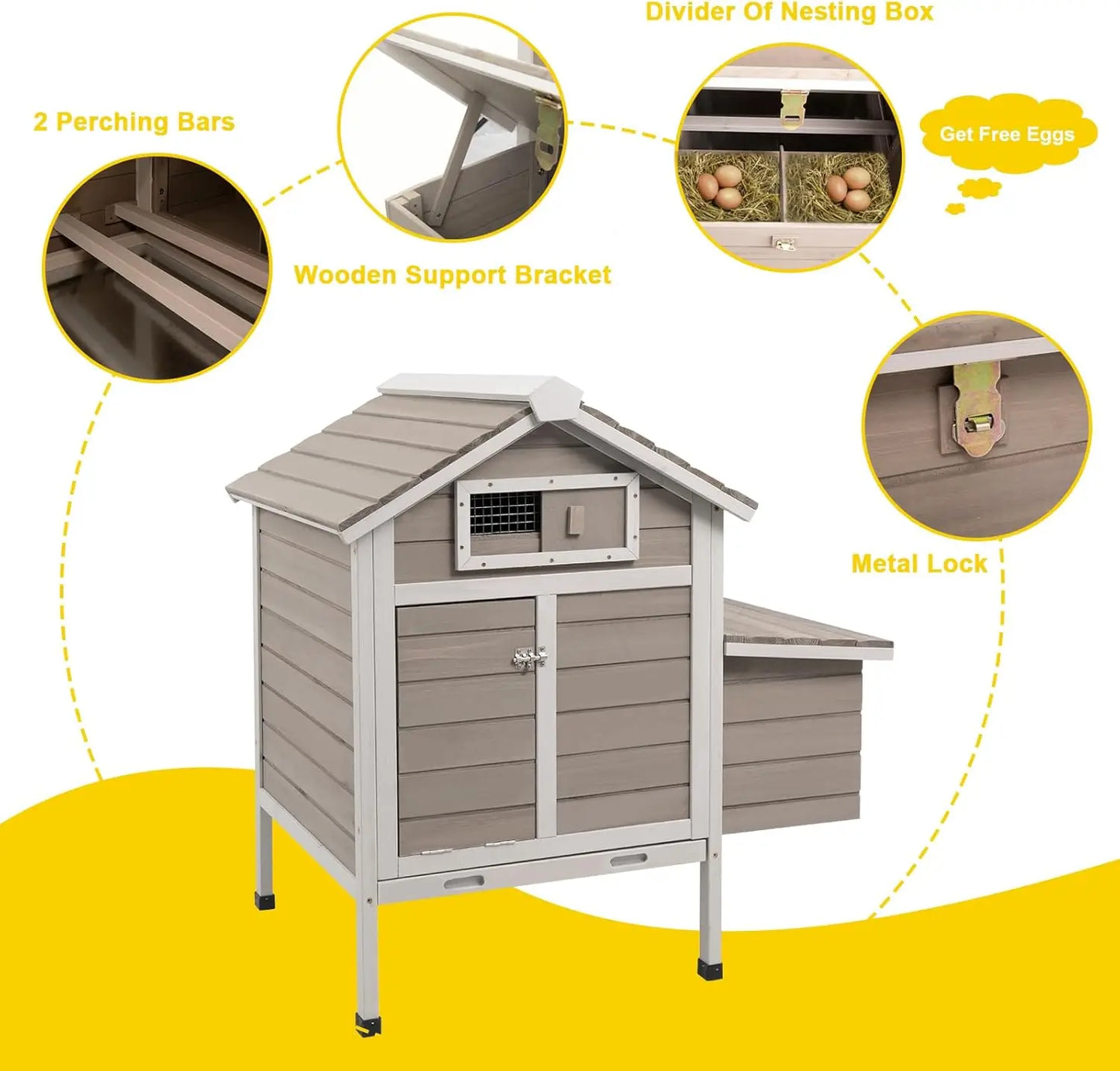 PetsCosset Chicken Coop With Nesting Box Hen House Ramp