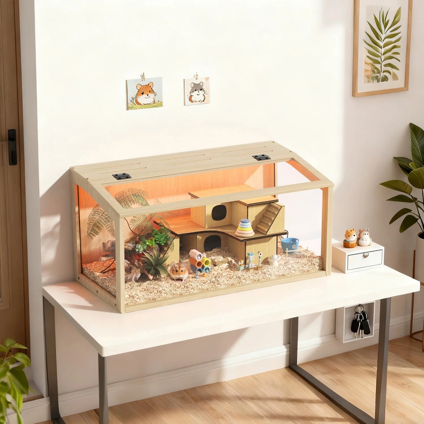 CN Guangdong Chewproof Wooden Hamster Cage With Tempered Glass LED