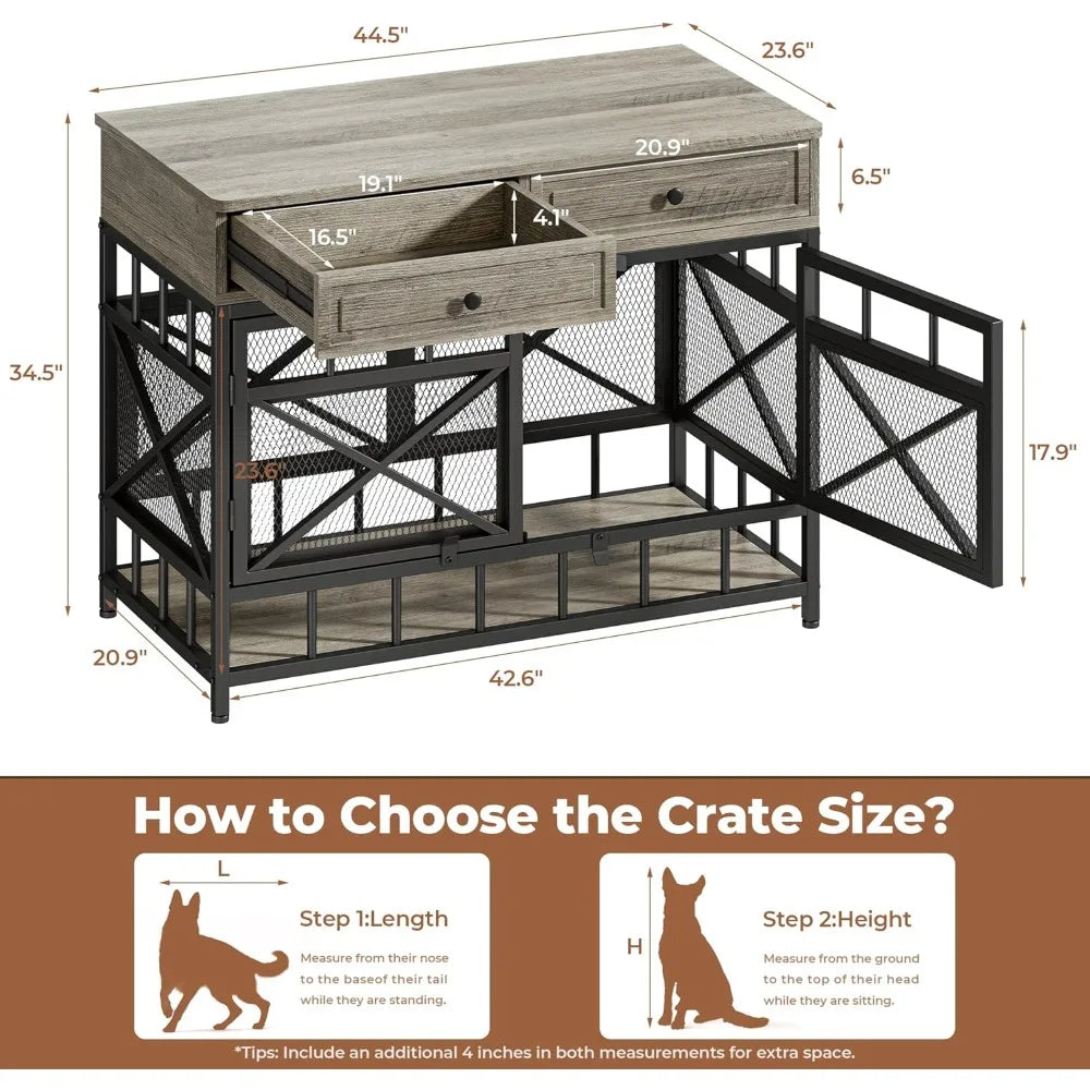 Wooden Dog Crate With Storage Drawers For Home Kennel