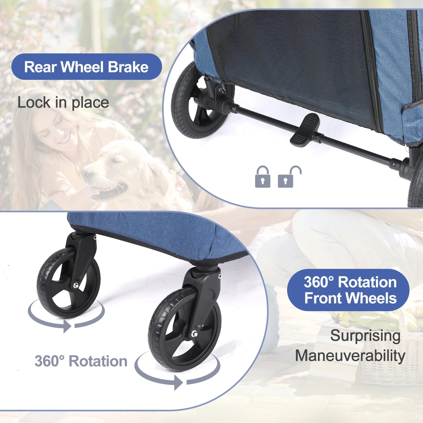 Foldable Pet Stroller For Multiple Dogs One Click Folding Cart