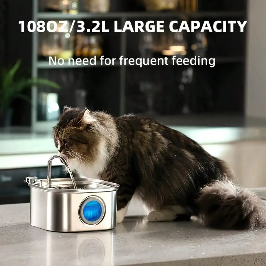 Stainless Steel Quiet Cat and Dog Water Fountain USB Powered