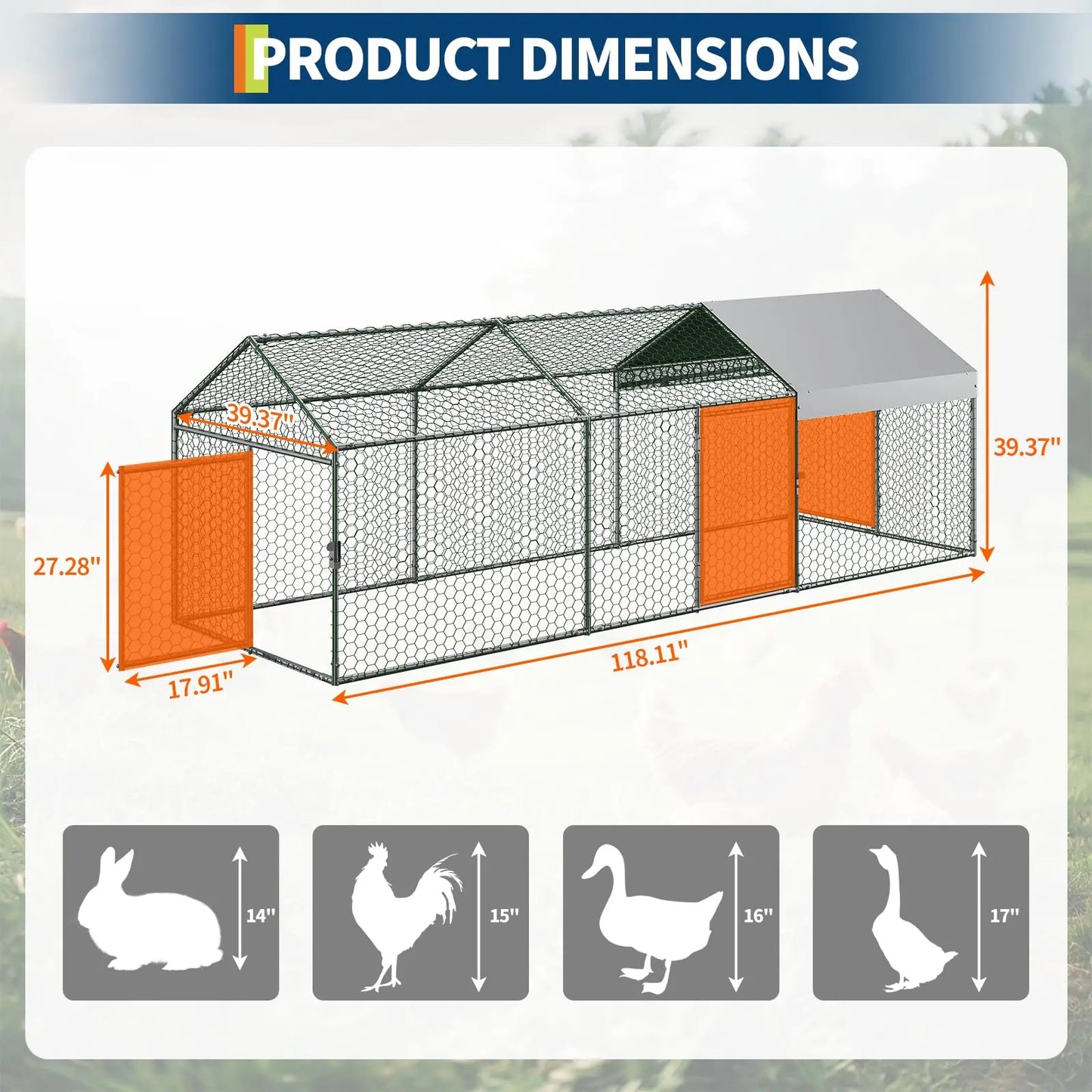 HiMIS Heavy Duty Metal Chicken Coop With Walk In Doors