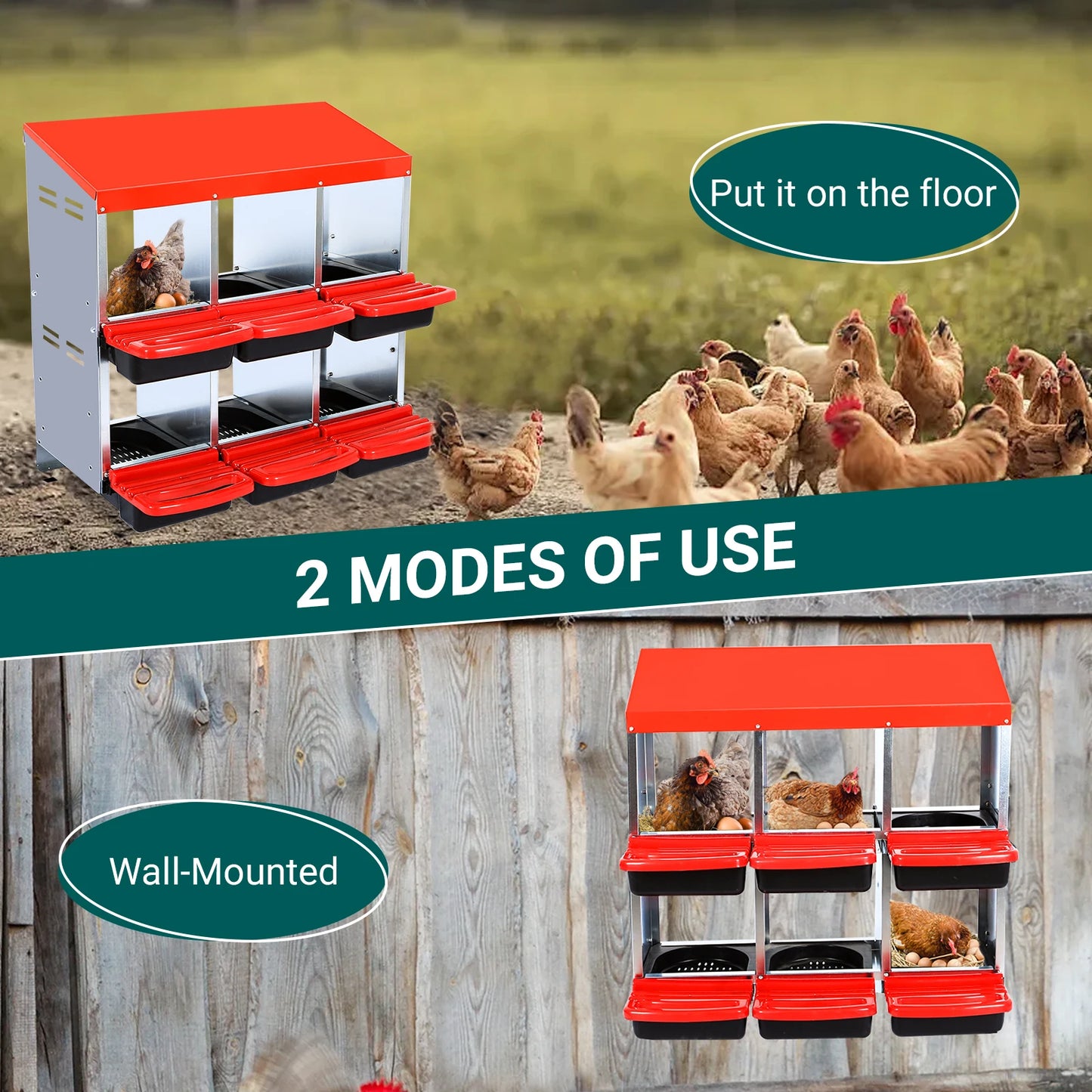 Farm Animals Six Hole Chicken Nest Box With Inclined Nesting