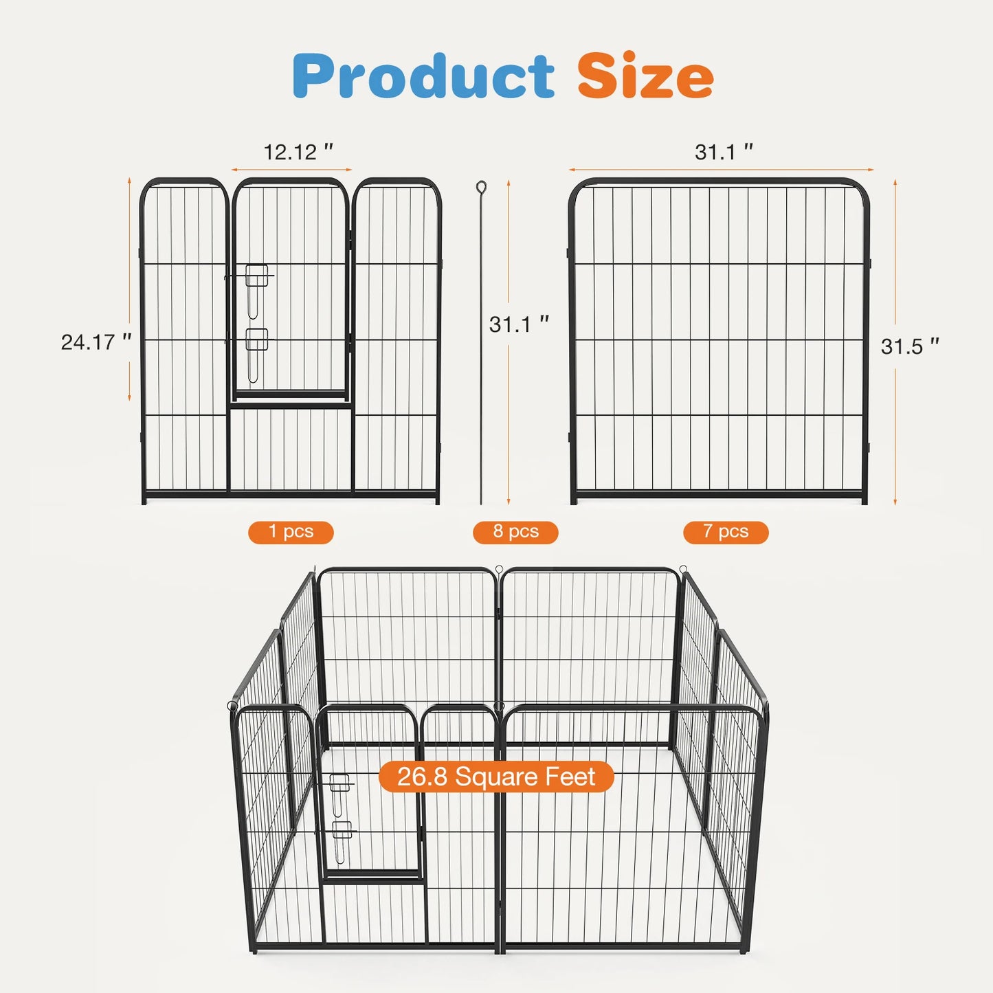 JHK 8 Panel Dog Playpen Indoor Outdoor Pet Fence with Doors