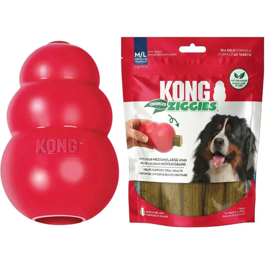 KONG Classic Toy and Ziggies Treats Combo Pack for Dogs