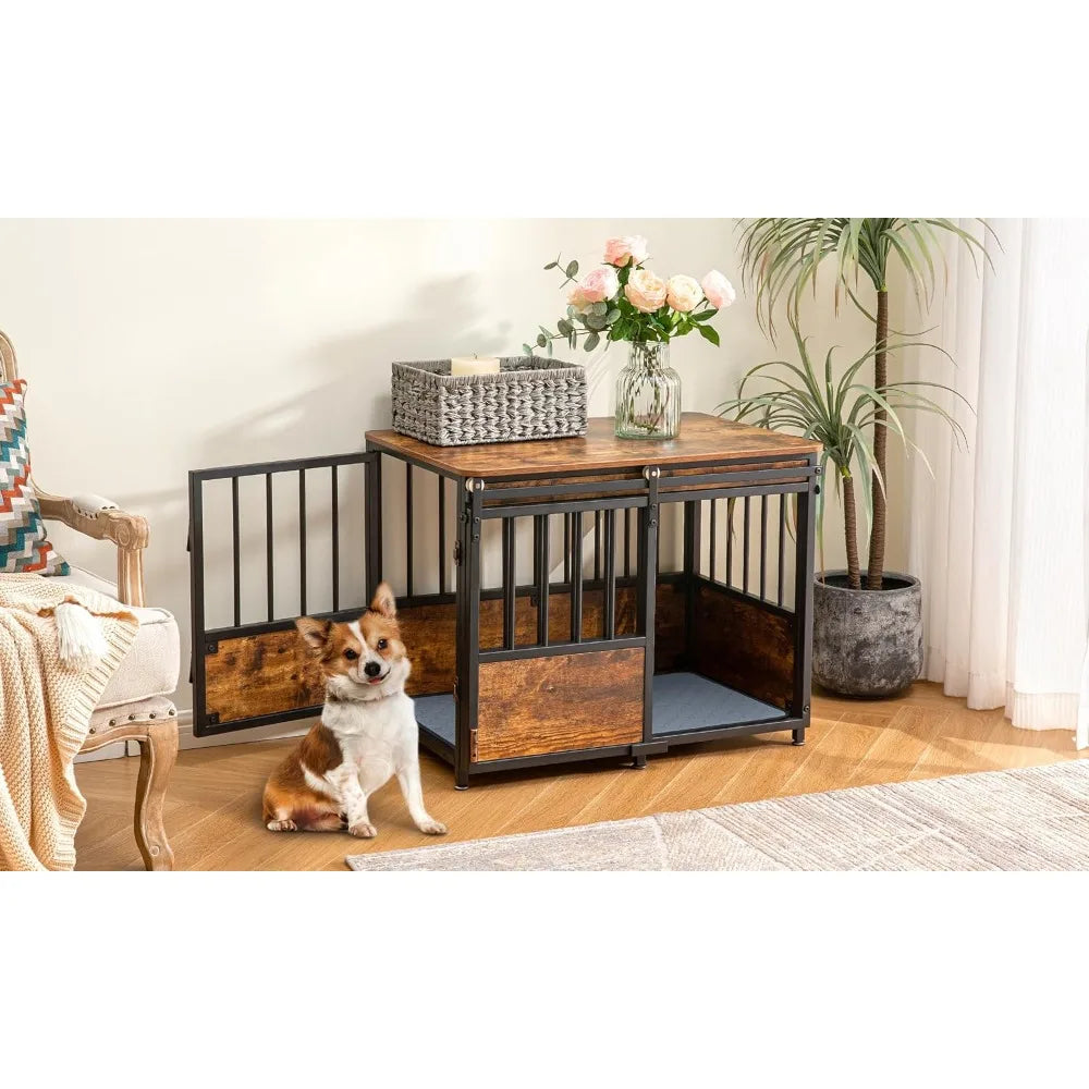 DAFIFY KOOPRO Wooden Dog Crate Furniture Kennel With Double Doors