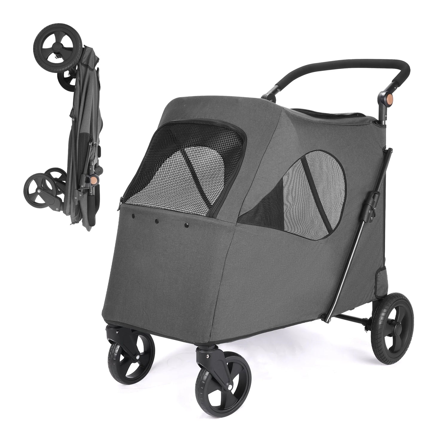 Foldable Pet Stroller For Multiple Dogs One Click Folding Cart