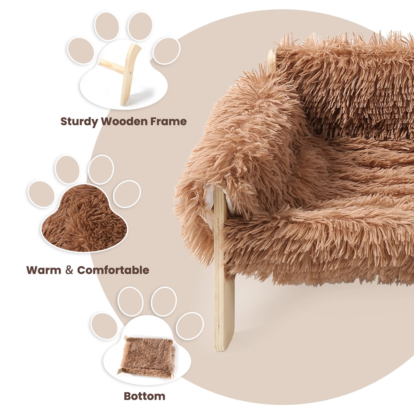 Hunan Cat Bed Raised Wooden Leg Plush Sofa for Cats