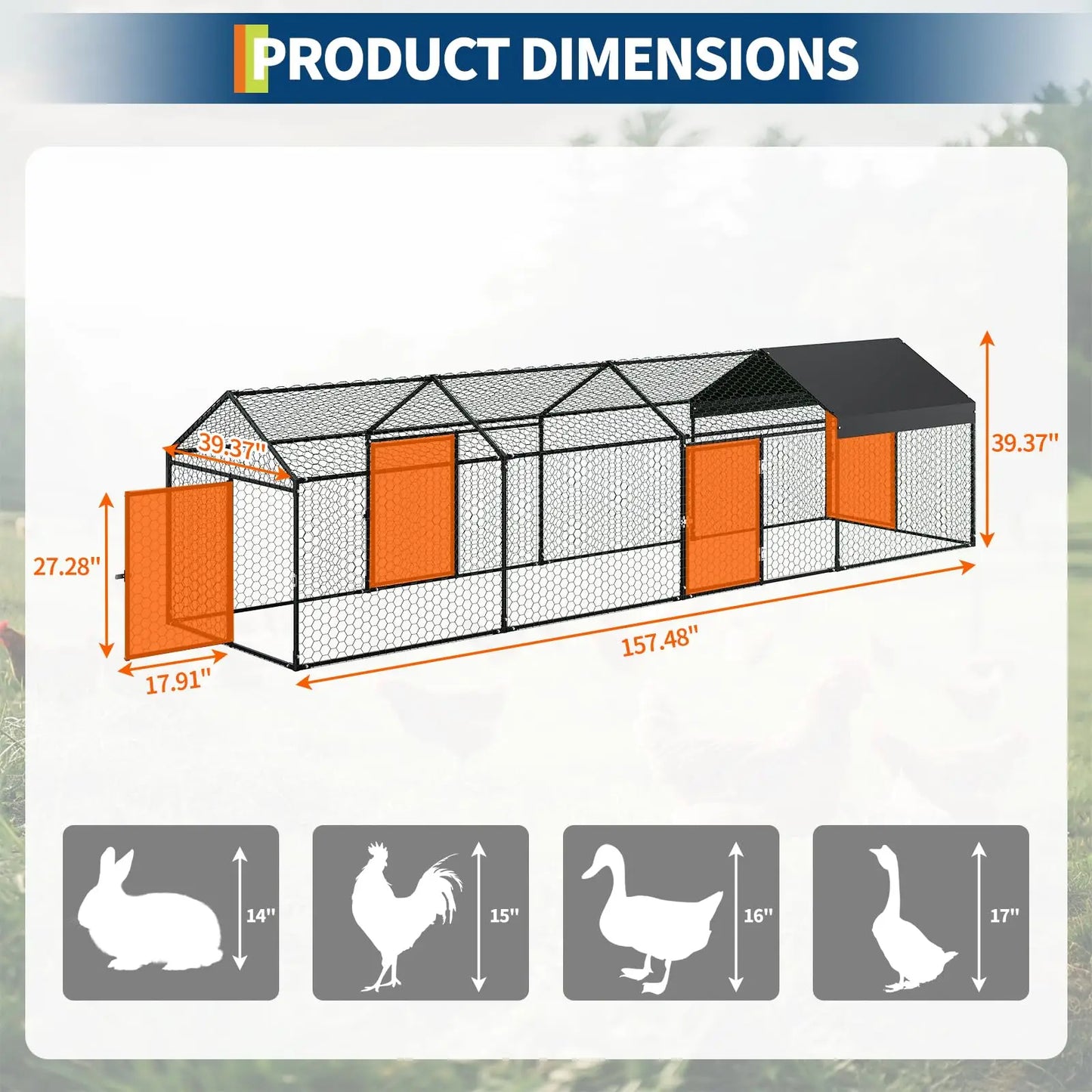 HiMISS Heavy Duty Metal Chicken Coop Walk In Cage With Doors