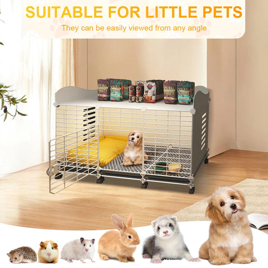 Shunmaii Indoor Dog House With Wheels Tray Wire Cage Crate