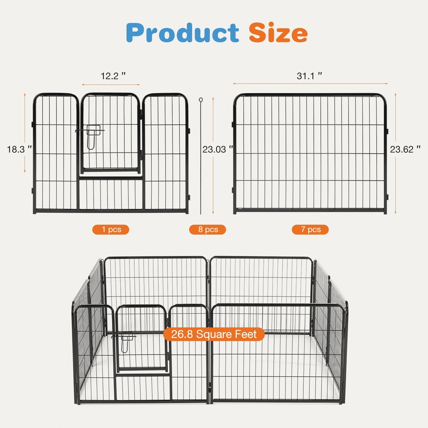 JHK 8 Panel Dog Playpen Indoor Outdoor Pet Fence with Doors