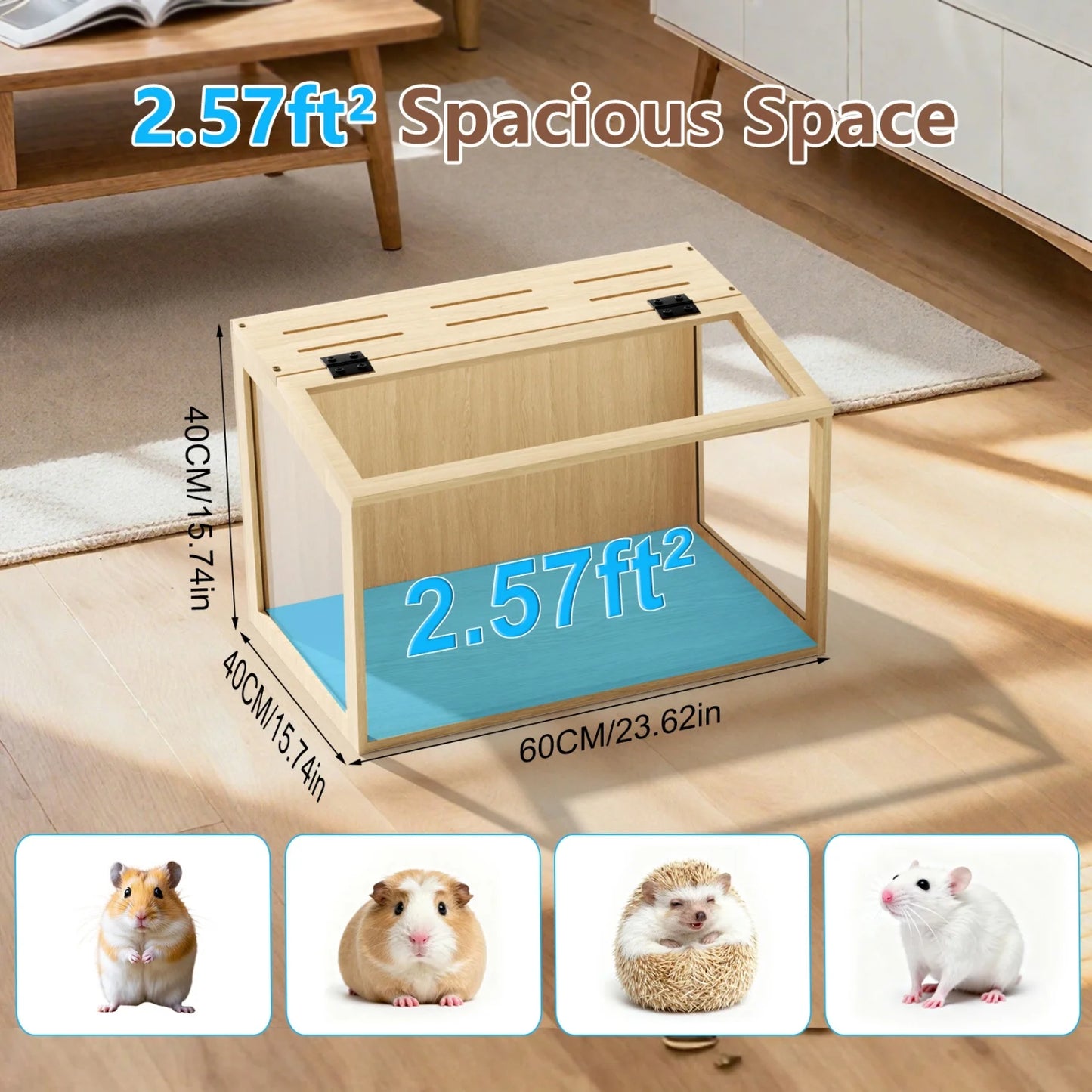 CN Guangdong Chewproof Wooden Hamster Cage With Tempered Glass LED