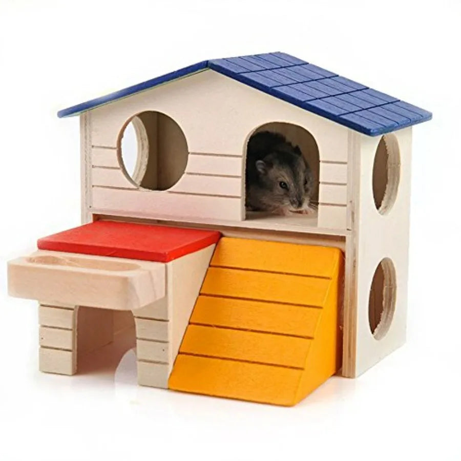 Hign-concerned Deluxe TwoLayer Wooden Hideout Hut For Small Pets