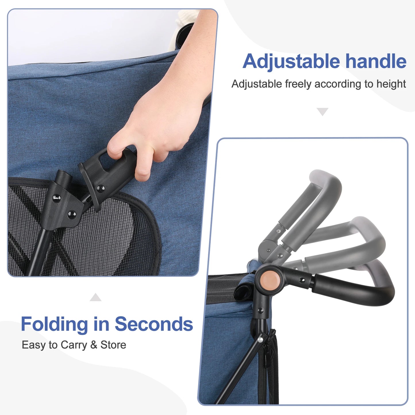 Foldable Pet Stroller For Multiple Dogs One Click Folding Cart