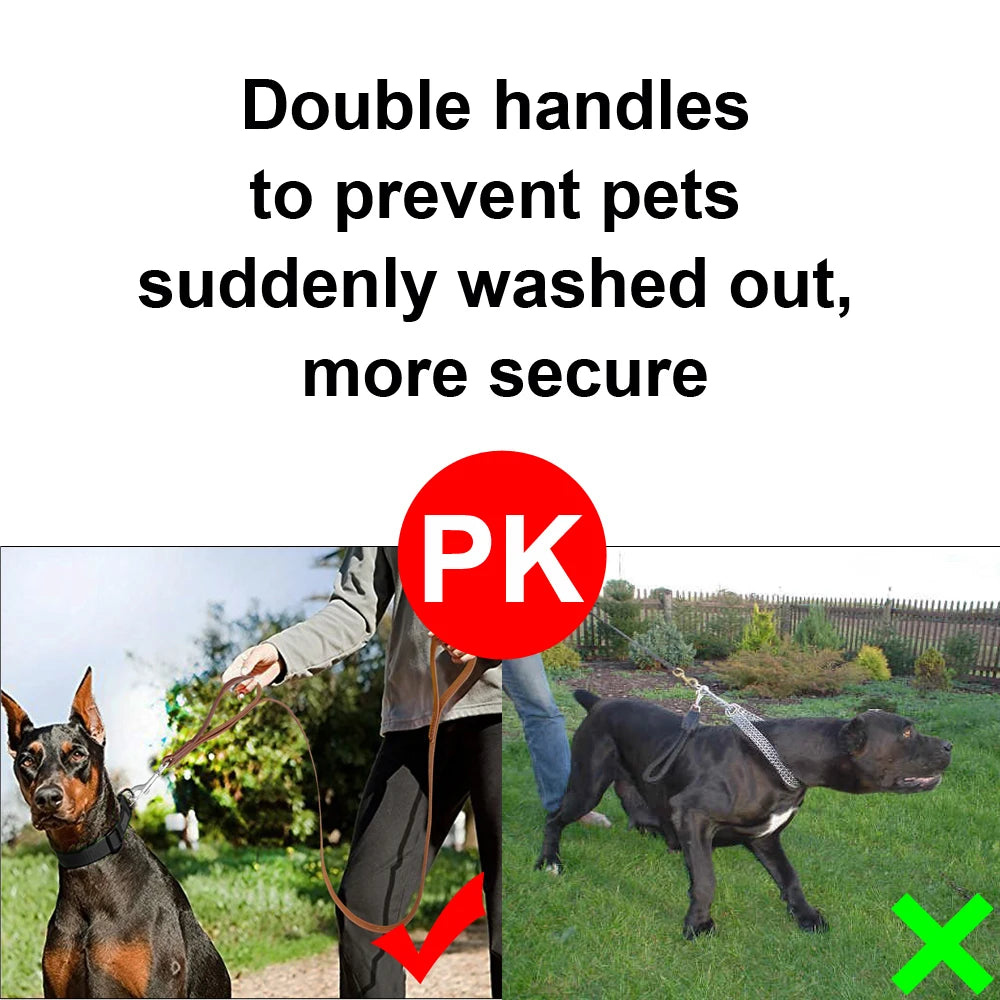 PET ARTIST Genuine Leather Dog Leash With Dual Handles