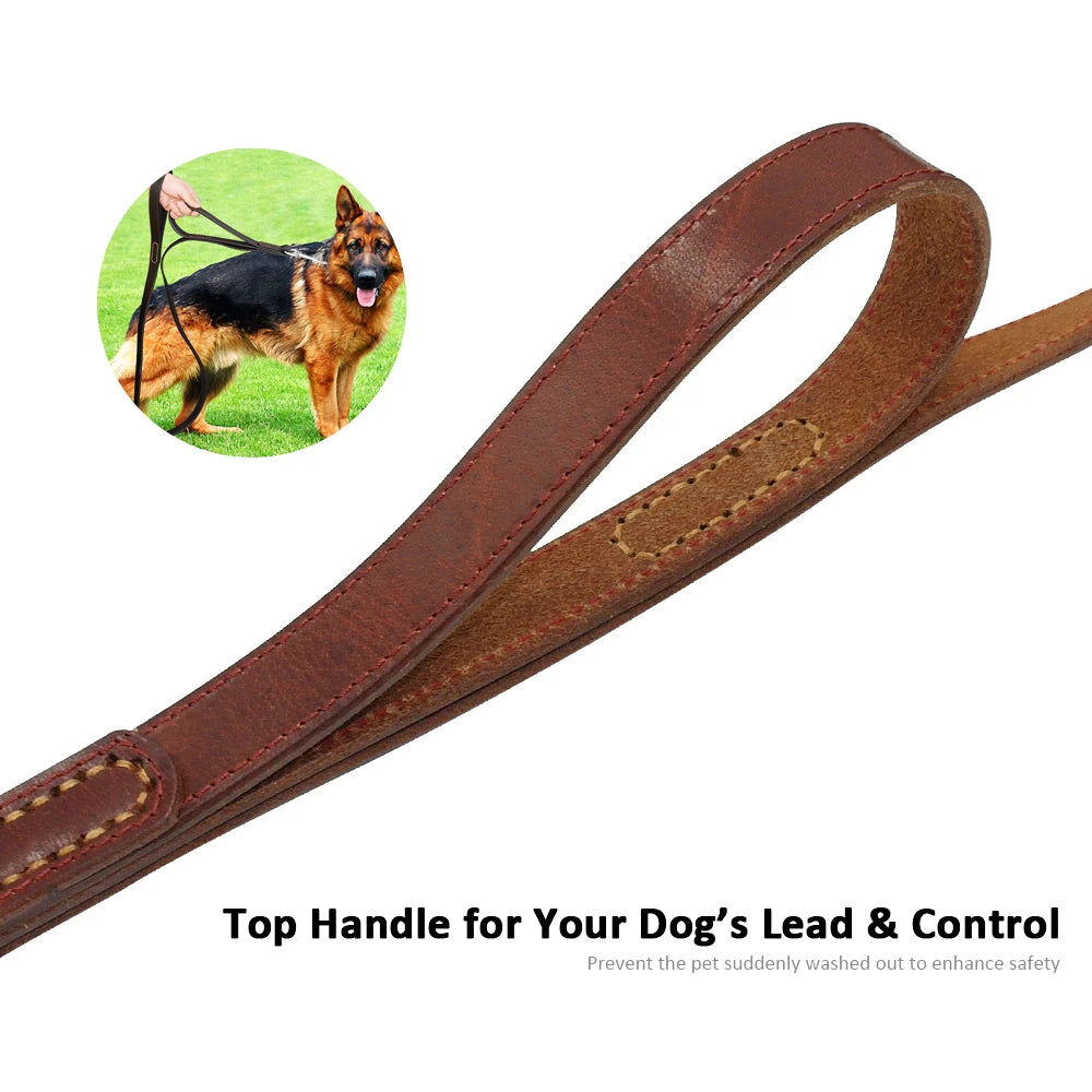 PET ARTIST Genuine Leather Dog Leash With Dual Handles