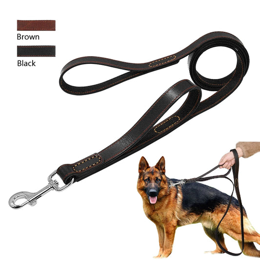 PET ARTIST Genuine Leather Dog Leash With Dual Handles
